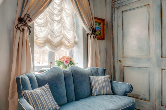 French curtains: types, materials, examples in various colors, styles, design, decor of marquises