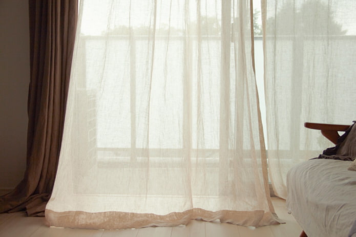 Rèm vải lanh trên cửa sổ: thiết kế, trang trí, màu sắc, các loại gắn chặt vào giác mạc