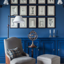 Warna biru di pedalaman: gabungan, pilihan gaya, hiasan, perabot, langsir dan hiasan-0