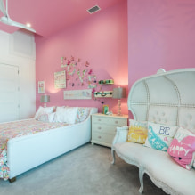 Rožinis kambario interjeras: derinys, stiliaus pasirinkimas, apdaila, baldai, užuolaidos ir dekoras-2