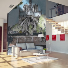 Fond d'écran pour murs avec des villes: vues, idées de conception, peintures murales, 3D, couleur, combinaison-3