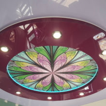 Комбинирани опънати тавани: комбинация от цвят, текстура, с други материали, многостепенна-7