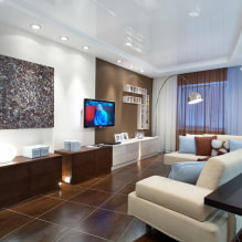 Salonda iki seviyeli asma tavan: tasarım, aydınlatma, doku türleri, şekil, renk-6