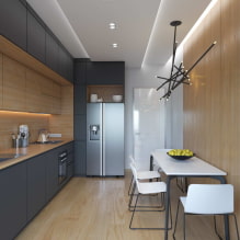 Mutfakta iki seviyeli tavan: tipleri, tasarım, renk, şekil seçenekleri, arka ışık-3