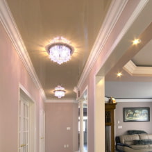 Stretch ceiling in the corridor and hallway: types of structures, textures, forms, lighting, color, design-0