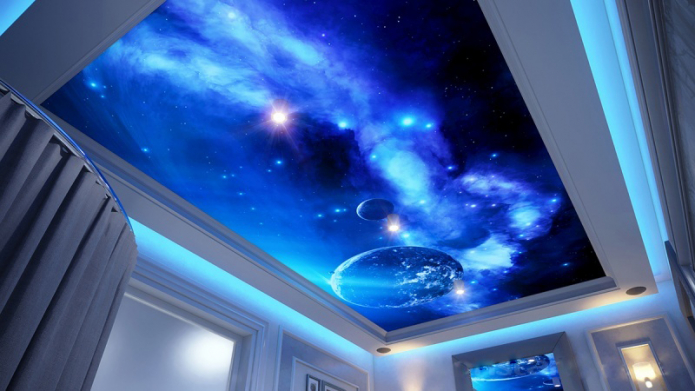 Опънати тавани с 3D ефект: дизайн и чертежи, примери в интериора на стаите