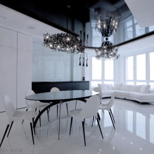 Czarno-biały sufit podwieszany: rodzaje konstrukcji, tekstury, kształty, opcje projektowania-5