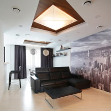 Falošné stropy: typy, materiály, tvary, dizajn, farba, osvetlenie, fotografia v interiéri-2