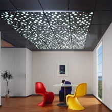 Фалшиви тавани: видове, материали, форми, дизайн, цвят, осветление, снимка в интериора-5