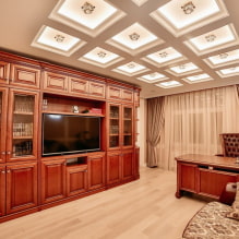 Coffered ceiling: types (of wood, drywall, polyurethane), shapes, design, color, lighting-7