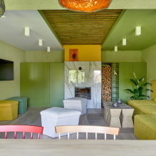 Зелен таван: дизайн, сенки, комбинации, видове (стреч, гипсокартон, боядисване, тапети) -0