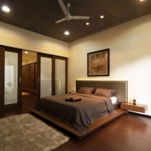 Teto marrom: design, tipos (estiramento, drywall, etc.), combinações, iluminação-0