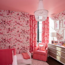 Teto rosa: tipos (estiramento, drywall, etc.), persianas, combinações, iluminação-3