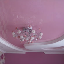 Růžový strop: typy (stretch, sádrokarton atd.), Odstíny, kombinace, osvětlení-7