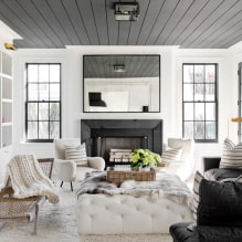 Graue Decke im Innenraum: Design, Typen (matt, glänzend, satiniert), Beleuchtung, Kombination mit Wänden-0