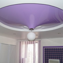 Siling lilac: jenis (regangan, drywall, dll), gabungan, reka bentuk, lampu-3