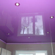 Trần Lilac: các loại (căng, vách thạch cao, v.v.), kết hợp, thiết kế, chiếu sáng-7