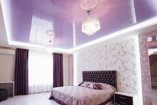 Siling lilac: jenis (regangan, drywall, dll), gabungan, reka bentuk, pencahayaan