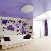 Plafon violet: design, nuanțe, fotografie pentru tavan suspendat și suspendat-7