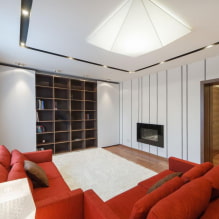 La conception du plafond dans le salon: types de designs, formes, couleurs et design, idées d'éclairage-1