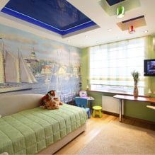 טיפים לבחירת תקרה בחדר הילדים: סוגים, צבע, עיצוב ורישומים, צורות מתולתלות, תאורה -0