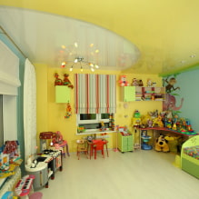 Tipps zur Auswahl einer Decke in einem Kinderzimmer: Typen, Farbe, Design und Zeichnungen, lockige Formen, Beleuchtung-1
