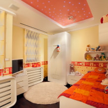 Tips for choosing a ceiling in a nursery: types, color, design and drawings, curly shapes, lighting-2
