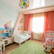 Съвети за избор на таван в детска стая: видове, цвят, дизайн и рисунки, къдрави форми, осветление-3