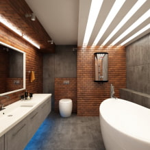 Strop v koupelně: typy povrchových úprav podle materiálu, struktury, barvy, designu, osvětlení-3