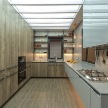 Opcije završne obrade stropa u kuhinji: vrste dizajna, boja, dizajn, rasvjeta, kovrčavi oblici-1