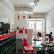 Deckendeckenoptionen in der Küche: Arten von Strukturen, Farbe, Design, Beleuchtung, lockige Formen-5