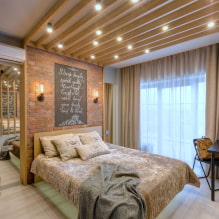 Strop u spavaćoj sobi: dizajn, vrste, boja, kovrčavi dizajni, osvjetljenje, primjeri u unutrašnjosti-6