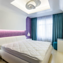 Таван в спалнята: дизайн, видове, цвят, къдрави дизайни, осветление, примери в интериора-7
