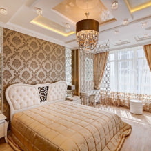 Strop v spálni: dizajn, typy, farba, kučeravé vzory, osvetlenie, príklady v interiéri-8