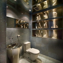 Siling di tandas: jenis bahan, struktur, tekstur, warna, reka bentuk, pencahayaan-1