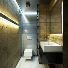Siling di tandas: jenis bahan, pembinaan, tekstur, warna, reka bentuk, pencahayaan-5