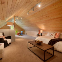 Attic ceiling: design, color, types (stretch, drywall, etc.), lighting-2