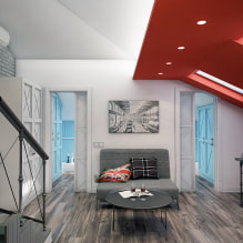 Attic ceiling: design, color, types (stretch, drywall, etc.), lighting-7