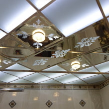 Teto de espelho no interior - idéias de design para estruturas suspensas e suspensas-4