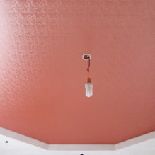 เพดานยืดพื้นผิว: เลียนแบบจากไม้พลาสเตอร์, ผ้า, กระจก, คอนกรีต, หนัง, ผ้าไหม, ฯลฯ -11