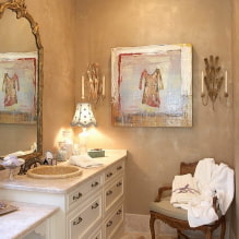 Enduit décoratif dans la salle de bain: types, couleur, design, options de décoration (murs, plafond) -6