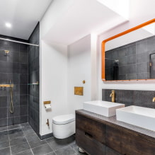 Pilihan cermin di bilik mandi: jenis, bentuk, hiasan, warna, pilihan dengan corak, backlight-3