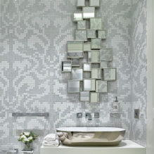 The choice of mirrors in the bathroom: types, shapes, decor, color, options with a pattern, backlight-6