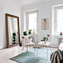 Zrcadla v interiéru obývacího pokoje: pohledy, design, možnosti tvarů, výběr umístění-6