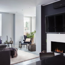 Wohnzimmer mit Kamin und TV: Ansichten, Wandoptionen, Ideen für eine Wohnung und ein Haus-0