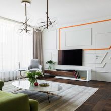 TV dans le salon: photo, choix de l'emplacement, options de conception des murs dans le hall autour de TV-5