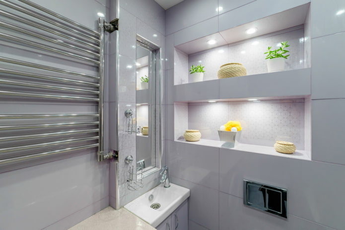 Niches dans la salle de bain: options de remplissage, choix de l'emplacement, idées de conception