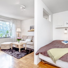 Design av en ett-roms leilighet med en nisje: foto, layout, møbler arrangement-6
