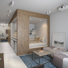 Design av en ett-roms leilighet med en nisje: foto, layout, møbelordning-8