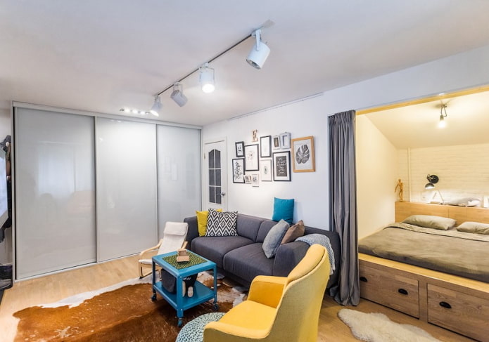 Egy hálószobás apartman tervezése: fénykép, elrendezés, bútorok
